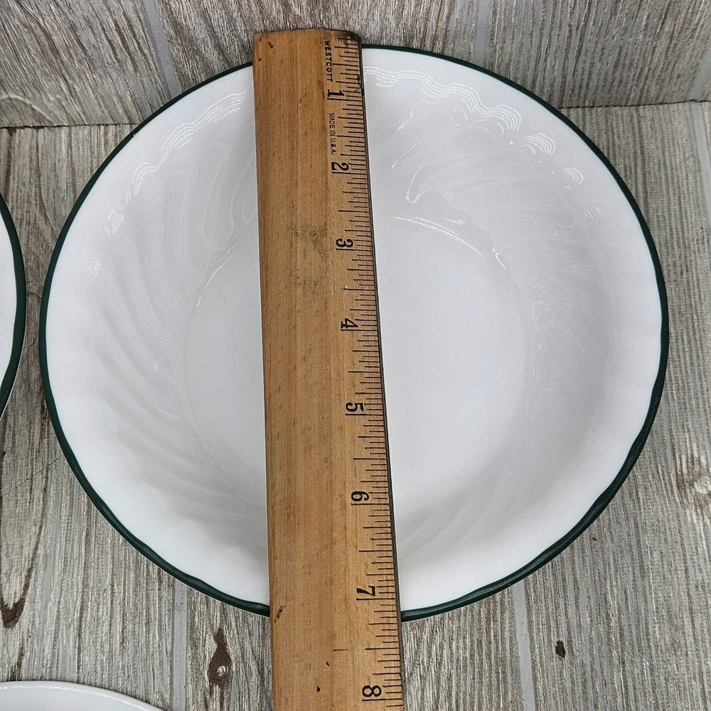 Corelle Callaway Ivy Green Rim White Swirl Soup Cereal Bowls Set of 3 USA